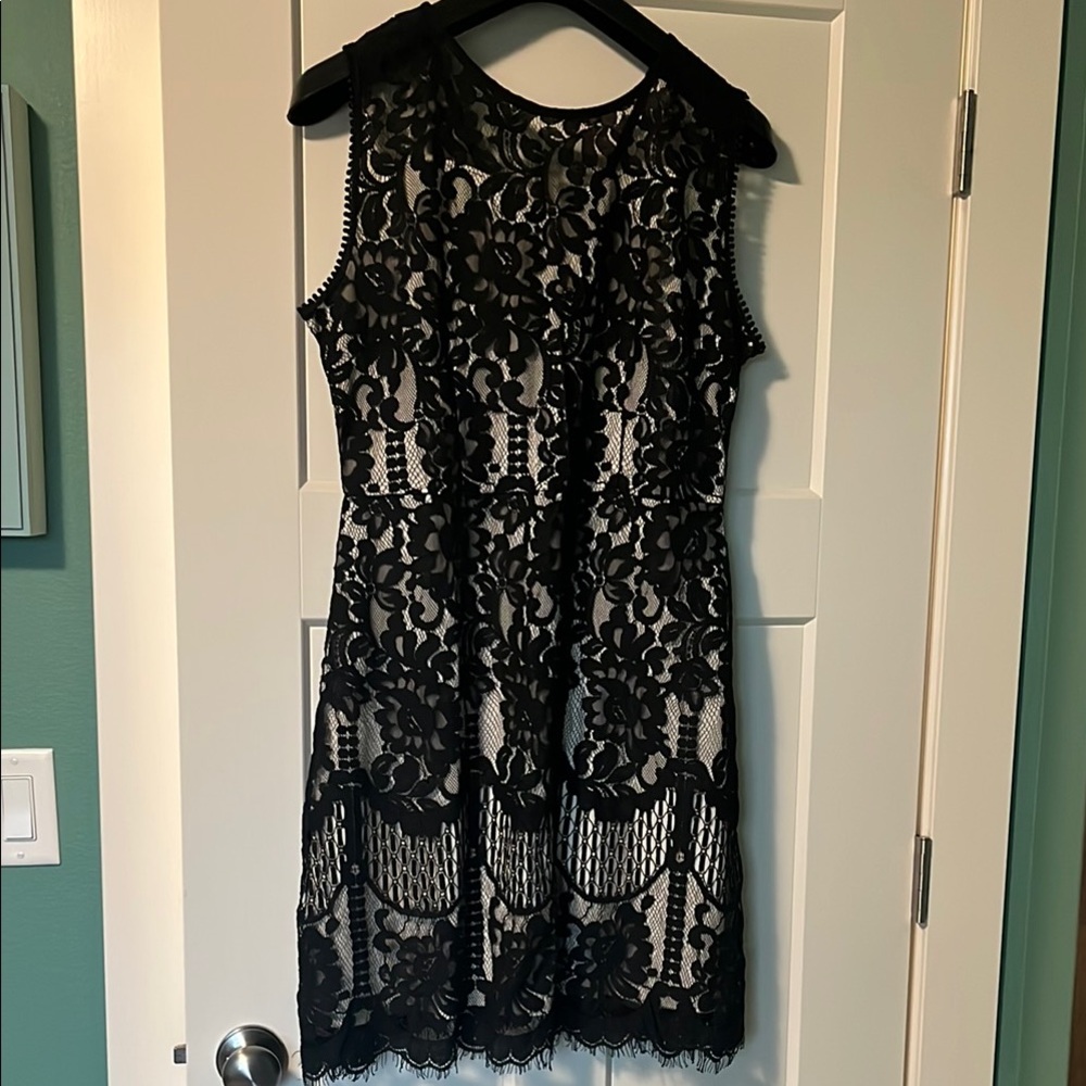Like New Black and Cream Lace Mini Dress. Size XL.